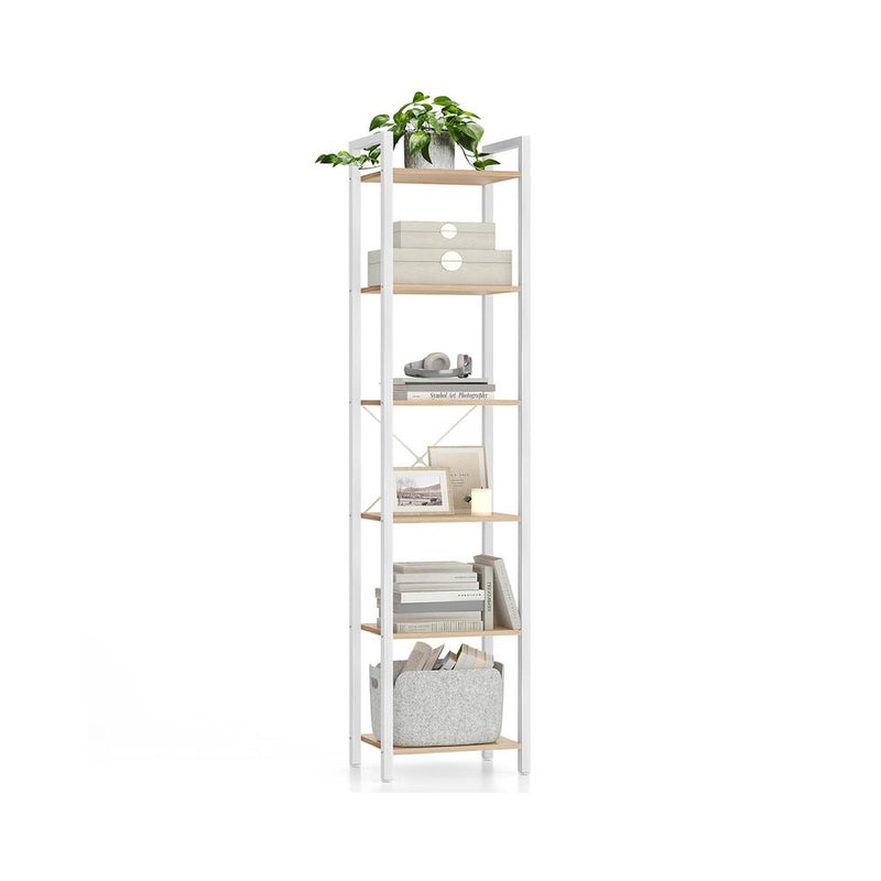 Segenn's Parma Boekenkast 6 Verdiepingen – 30x40x186 cm, Stevige Kast in Beige en Wit