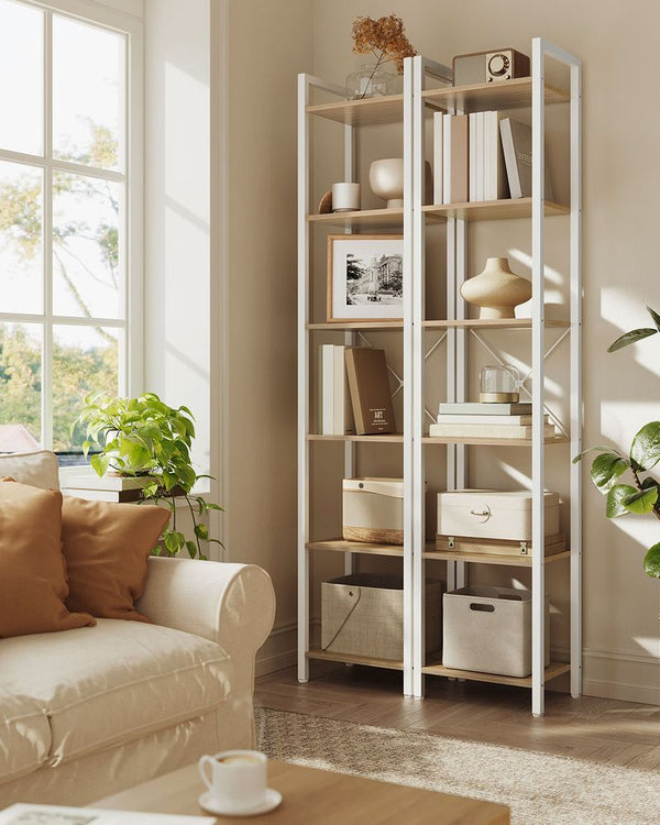 Segenn's Parma Boekenkast 6 Verdiepingen – 30x40x186 cm, Stevige Kast in Beige en Wit