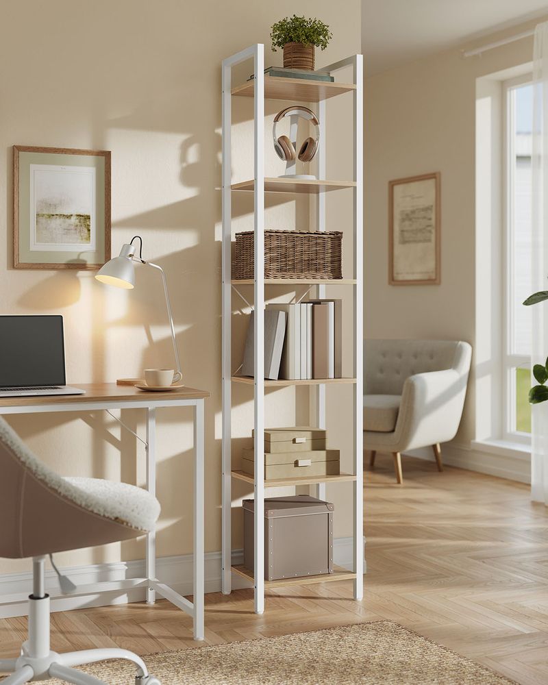 Segenn's Parma Boekenkast 6 Verdiepingen – 30x40x186 cm, Stevige Kast in Beige en Wit