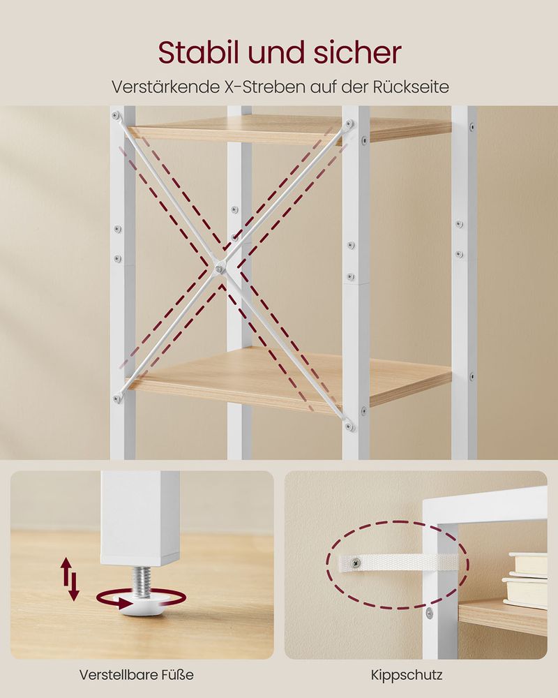 Segenn's Parma Boekenkast 6 Verdiepingen – 30x40x186 cm, Stevige Kast in Beige en Wit