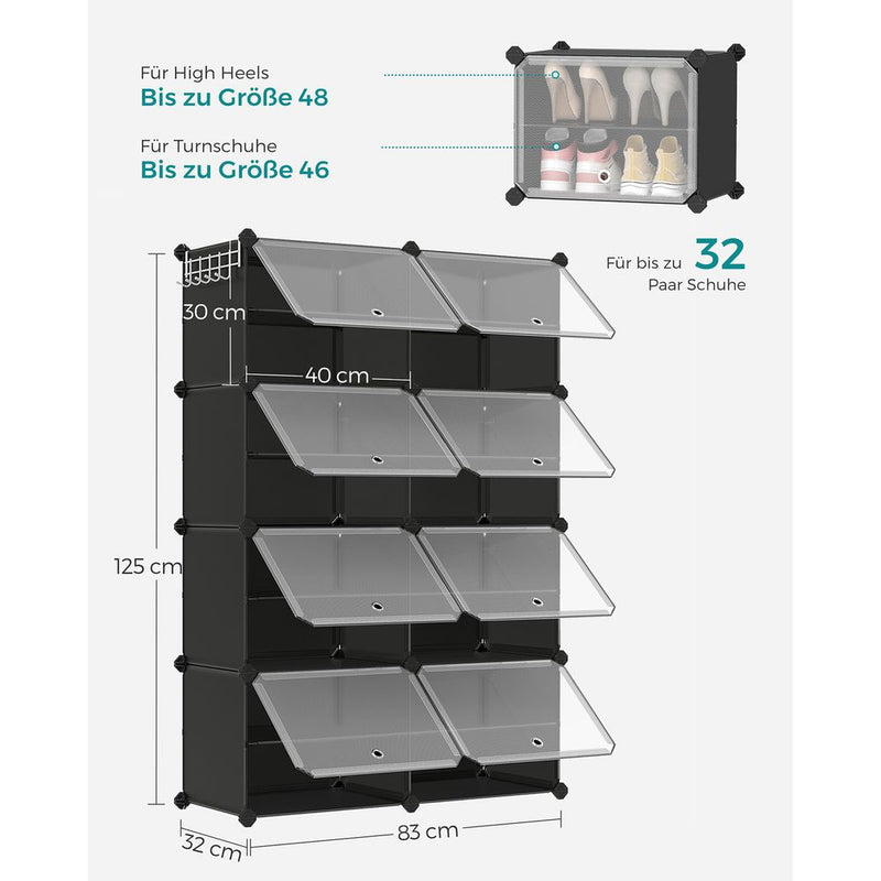 Segenn's Ravenna Ruim Schoenenrek 8 Compartimenten –Schoenen Organizer 8 Vakken – Multifunctioneel Schoenenrek Zwart