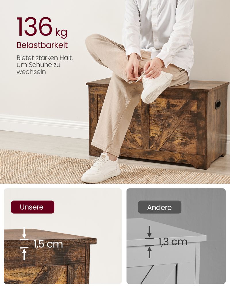 Segenn's Como Opbergbank in Schuurstijl – Vintage Bruin – Bankje met Ruimte voor Schoenen of Accessoires