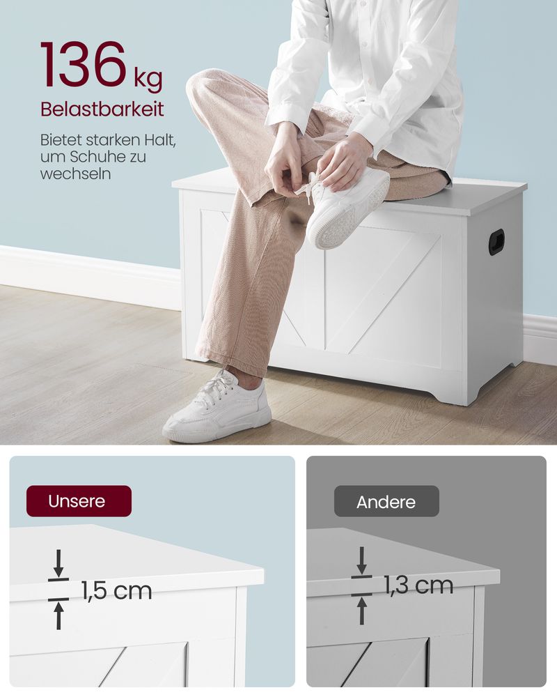 Segenn's Forli Opbergbank in Schuurstijl – Wit – Bankje met Ruimte voor Schoenen of Accessoires