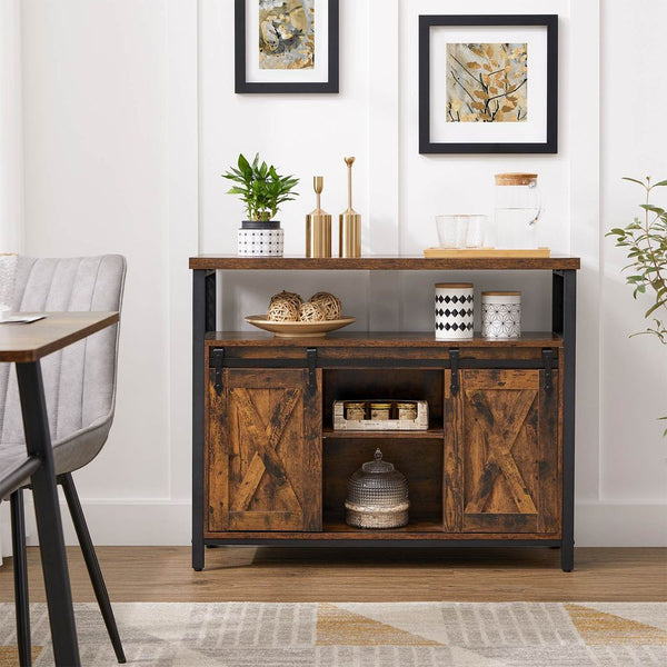 SEGENN Naples Dressoir met schuifdeuren – 2-deurs opbergkast voor woonkamer-Houten dressoir met 2 schuifdeuren – industrieel design