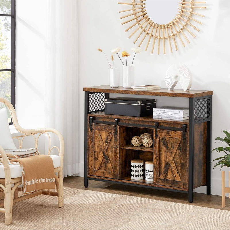 SEGENN Naples Dressoir met schuifdeuren – 2-deurs opbergkast voor woonkamer-Houten dressoir met 2 schuifdeuren – industrieel design