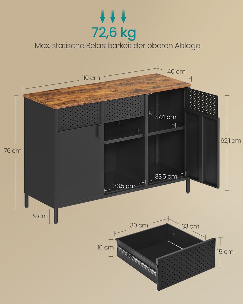 Opbergkast met dubbele deur vintage bruin-mat zwart