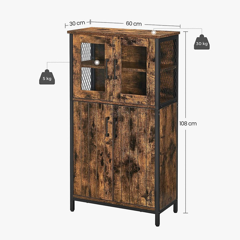 SEGENN Milan Modern Dressoir met Glazen Deuren-Landelijk Dressoir-Dressoir met Vitrinedeuren-Buffetkast met Glazen Deuren