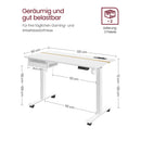 Segenn's zit sta bureau - zit sta bureau elektrisch met wielen - memoryfunctie met 4 hoogtes - traploos verstelbaar - WIT - 60 x 120 cm