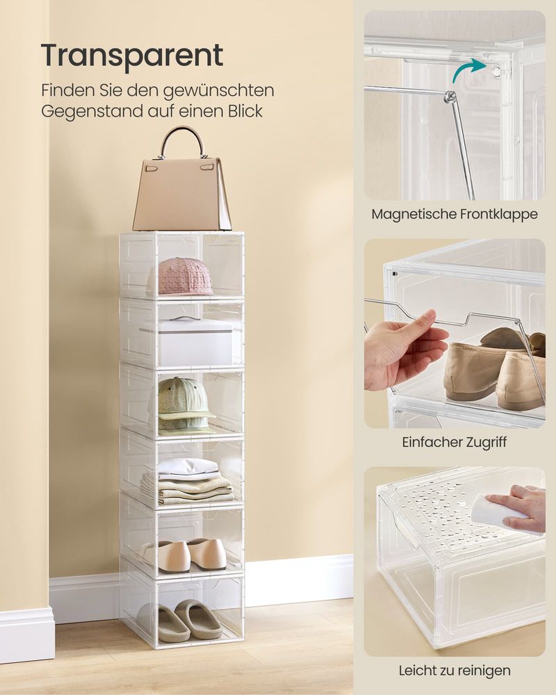 SEGENN Verona Schoenendoos Transparant 6 Schuhboxen – Wit – Opbergbox voor Schoenen-ShoeDisplay – Witte Opbergbox met Transparant Front