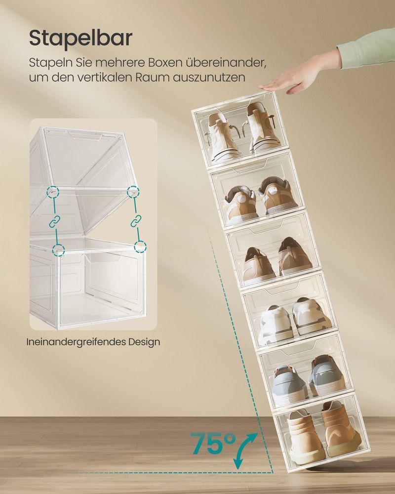 SEGENN Matera StyleStack – Transparante Witte 12 Schoenendoos voor Show & Opslag-Opbergdoos Schoenen