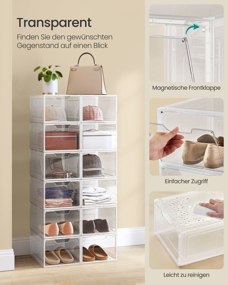 SEGENN Matera StyleStack – Transparante Witte 12 Schoenendoos voor Show & Opslag-Opbergdoos Schoenen