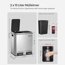Segenn's Prullenbak - Afvalbak - 30 L Afvalbak Afvalscheiding - Met 2 binnenemmers Pedaalemmer voor keuken RVS 2 x 15