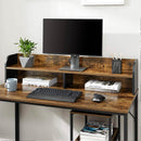 Segenn's Computerbureau, bureau met monitorstandaard, gat voor kabels, kantoorset, trolley met 3 lagen, stalen frame, industriële stijl, vintage bruin-zwart, 118 x 60 x 100 cm (L x B x H)