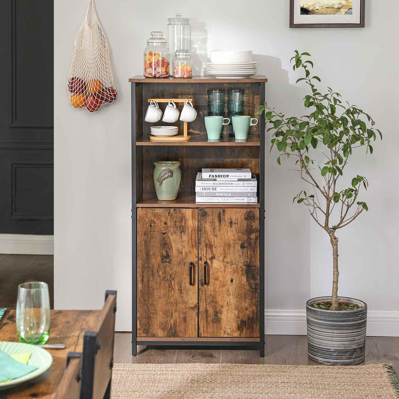 Segenn's boekenkast - Opbergkast - keukenkast - met 2 open vakken - Kast - multifunctioneel - industrieel - vintage bruin-zwart