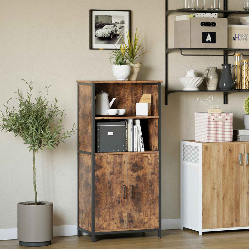 Segenn's boekenkast - Opbergkast - keukenkast - met 2 open vakken - Kast - multifunctioneel - industrieel - vintage bruin-zwart