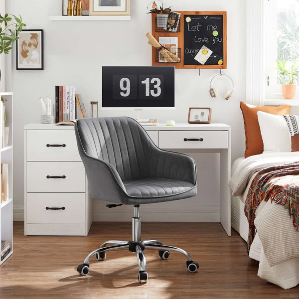 SEGENN Parma Elegante Draaistoel in Grijs Fluweel – Luxe Afwerking en 360° Rotatie-Moderne Draaistoel Grijs Design voor Thuis of Kantoor