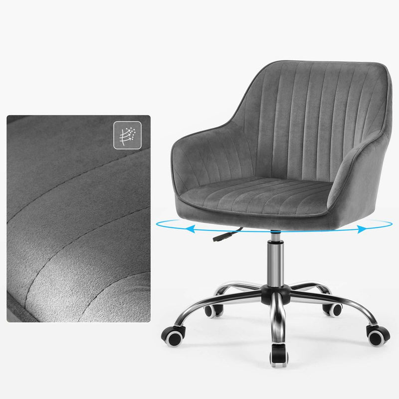 SEGENN Parma Elegante Draaistoel in Grijs Fluweel – Luxe Afwerking en 360° Rotatie-Moderne Draaistoel Grijs Design voor Thuis of Kantoor