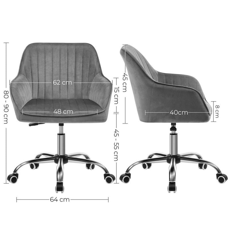 SEGENN Parma Elegante Draaistoel in Grijs Fluweel – Luxe Afwerking en 360° Rotatie-Moderne Draaistoel Grijs Design voor Thuis of Kantoor