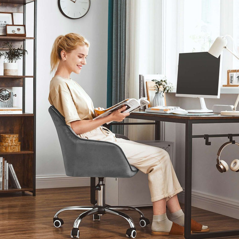 SEGENN Parma Elegante Draaistoel in Grijs Fluweel – Luxe Afwerking en 360° Rotatie-Moderne Draaistoel Grijs Design voor Thuis of Kantoor