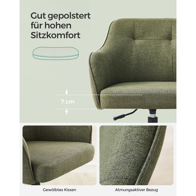 Segenn's bureaustoel - draaistoel - bureaustoel in hoogte verstelbaar - tot 110 kg belastbaar - ademende stof - voor werkkamer - slaapkamer - groen