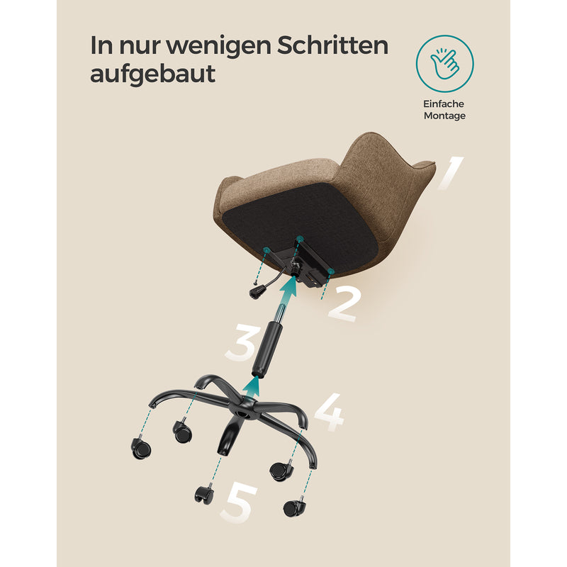 SONGMICS Bureaustoel – Sherpa En Kunstleer, Schuimvulling, Hoogteverstelbaar (47-57 Cm), Draaibaar, Cappuccino-beige/wolkwit, Max. 110 Kg