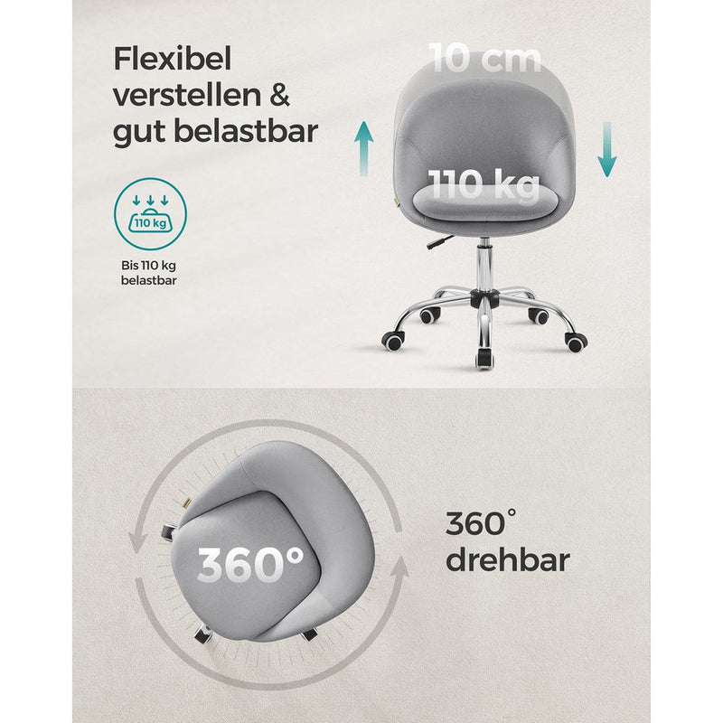 SEGENN Lecce Bureaustoel Grijs – In Hoogte Verstelbaar – Comfortabel-Ergonomisch & Stijlvol-Grijze Bureaustoel
