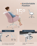SEGENN Padua Pastelroze Draaistoel met Armleuningen – Ergonomisch & Verstelbaar-In Hoogte Verstelbare Bureaustoel-Comfortabel Design