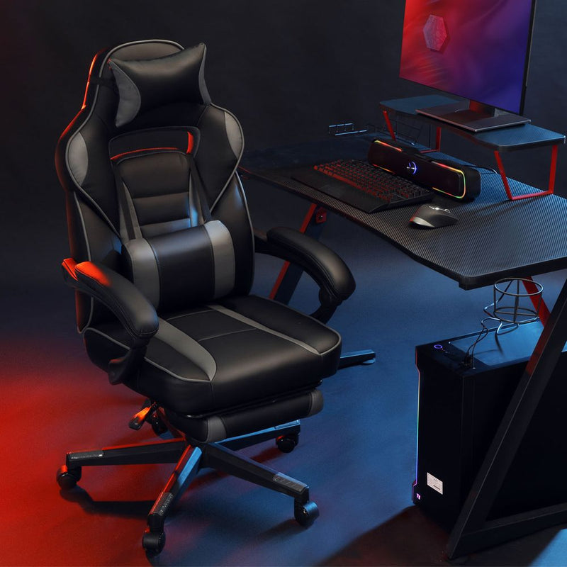SEGENN Modena Verstelbare Gamingstoel – Zwart/Grijs met Hoofdsteun & Lendensteun-Design met Luxe Afwerking