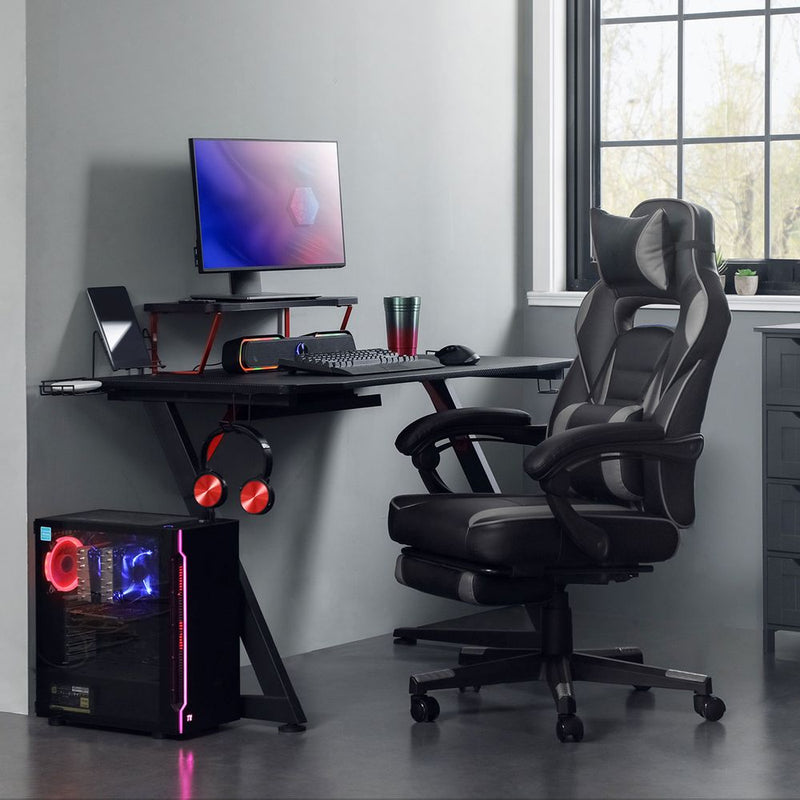 SEGENN Modena Verstelbare Gamingstoel – Zwart/Grijs met Hoofdsteun & Lendensteun-Design met Luxe Afwerking
