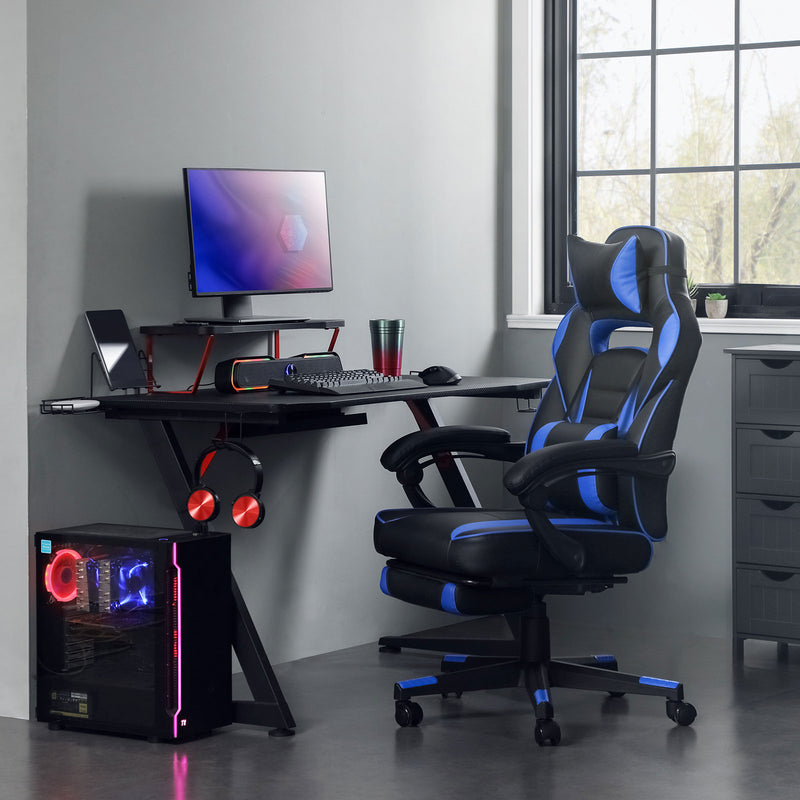 Segenn's Gaming stoel met voetensteun - Bureaustoel met hoofdsteun en lendenkussen - in hoogte verstelbaar - ergonomisch - 90-135 °