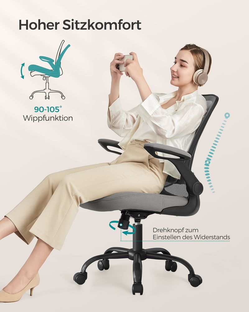 SEGENN Palermo Stijlvolle Duifgrijze Bureaustoel – Ergonomisch, Met Rocking Mechanisme en Comfortabele Armsteunen