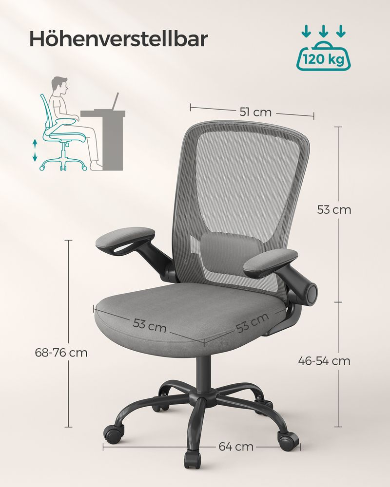 SEGENN Palermo Stijlvolle Duifgrijze Bureaustoel – Ergonomisch, Met Rocking Mechanisme en Comfortabele Armsteunen