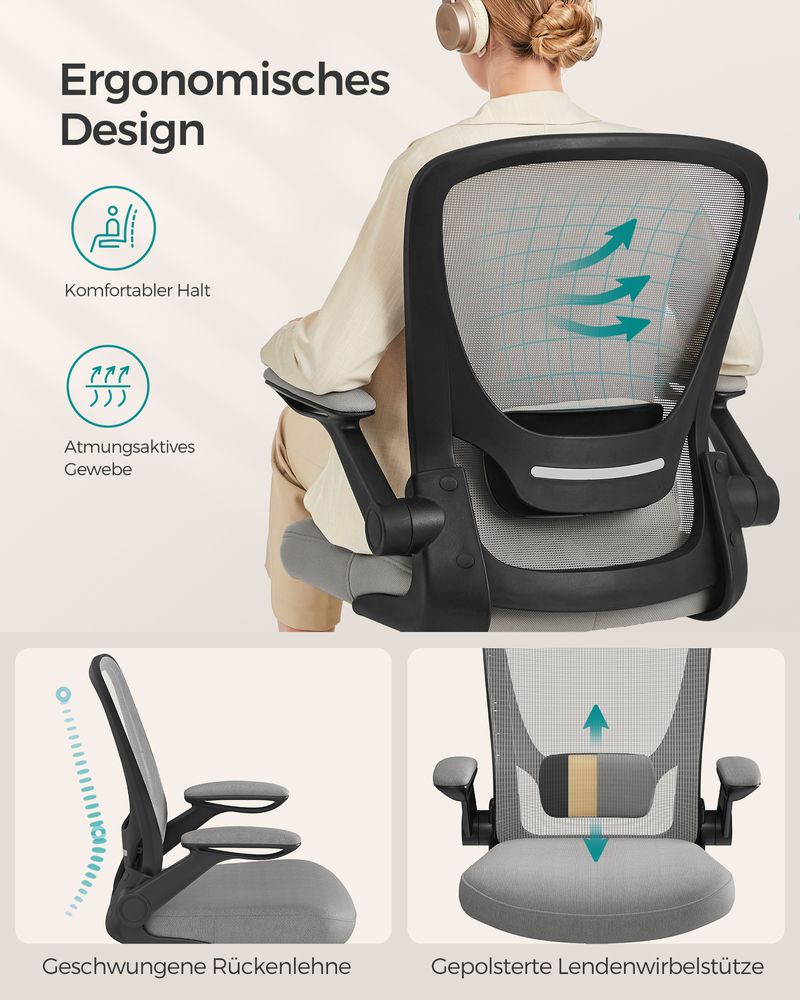 SEGENN Palermo Stijlvolle Duifgrijze Bureaustoel – Ergonomisch, Met Rocking Mechanisme en Comfortabele Armsteunen