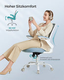 SEGENN Perugia Ergonomische Bureaustoel met Opklapbare Armleuningen – Mistblauw Comfort-Rugondersteuning