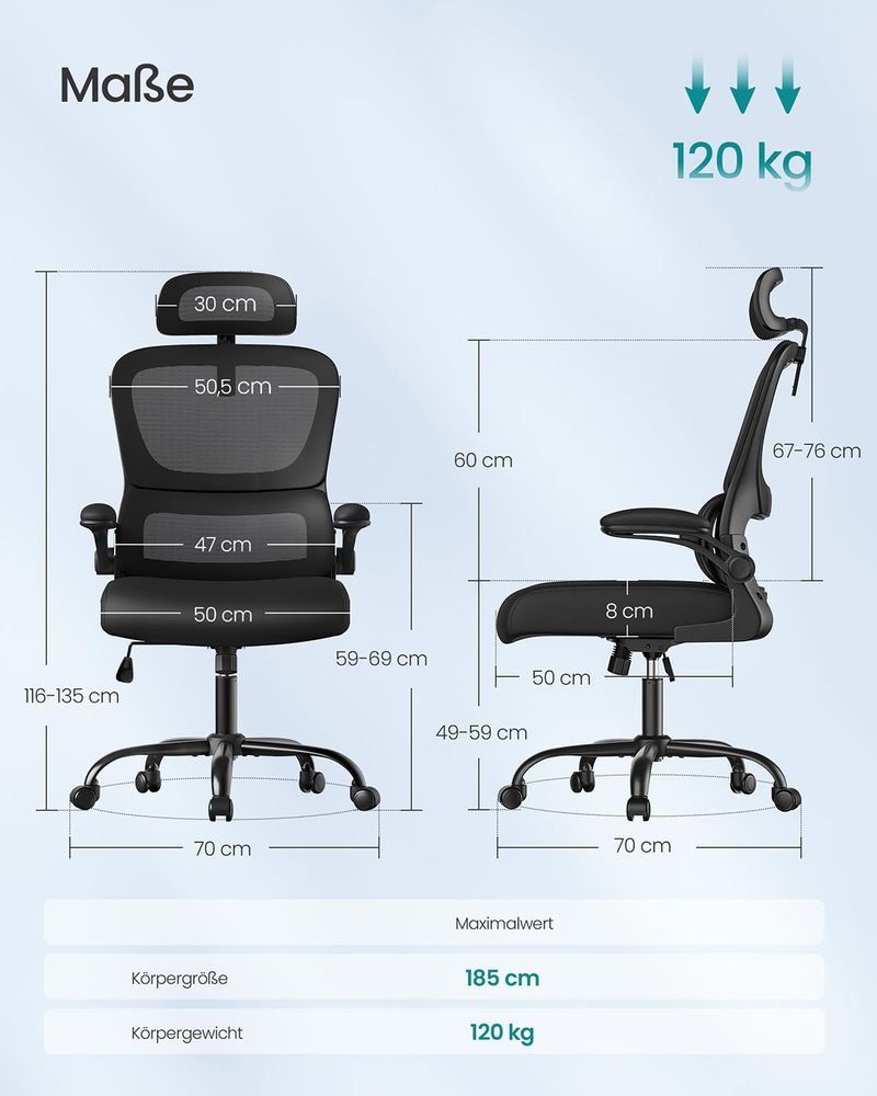 SEGENN Genoa Bureaustoel met Mesh Rug en Opvouwbare Armleuningen – Ergonomisch & Ventilerend