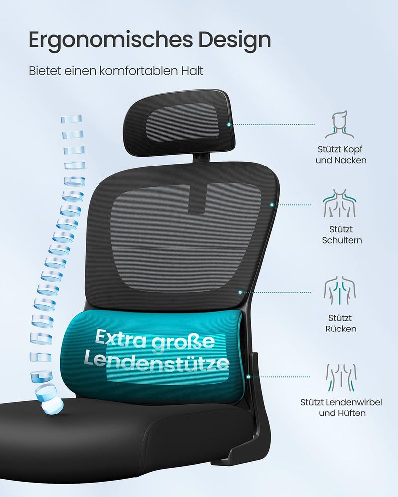 SEGENN Genoa Bureaustoel met Mesh Rug en Opvouwbare Armleuningen – Ergonomisch & Ventilerend