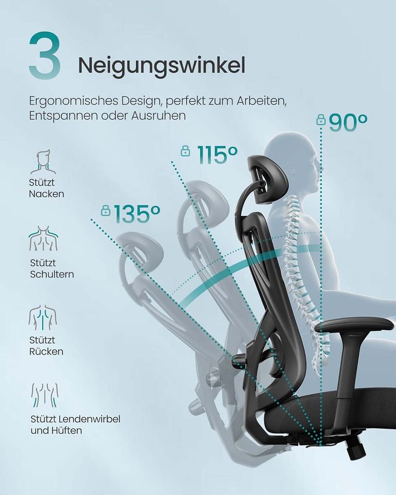 SEGENN Turin Ergonomisch Bureaustoel – Zwart – Comfort & Stevigheid tot 150 kg-Comfortabel & Sterk