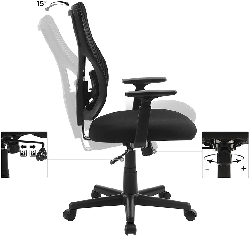 Segenn's bureaustoel in mesh look - ergonomische draaistoel - met kantelmechanisme - gecapitonneerde zitting - verstelbare rugleuning en armleuningen - draagvermogen 120 kg
