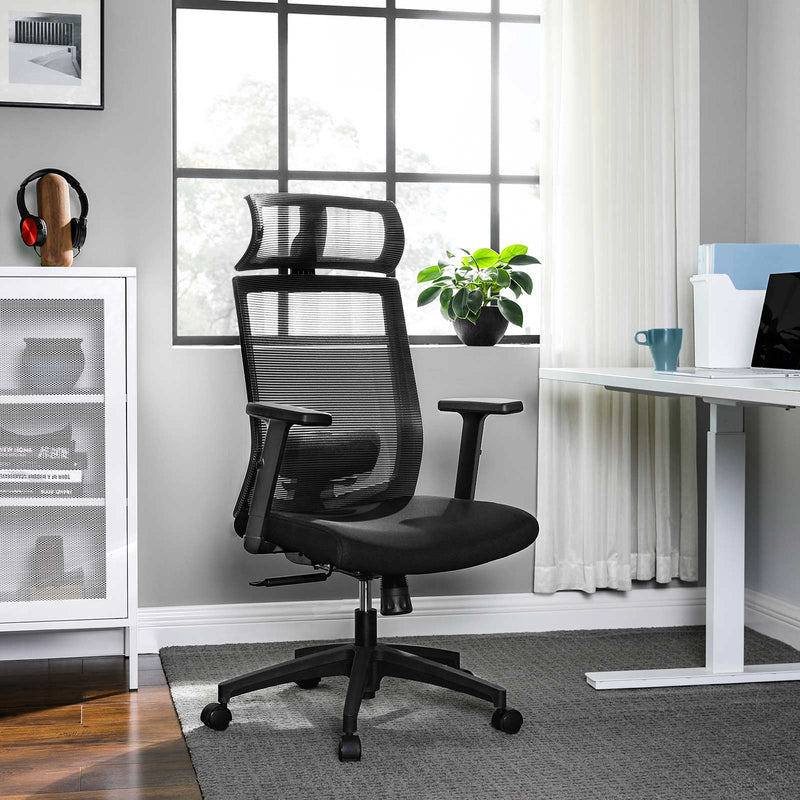 Segenn's bureaustoel - bureaustoel met netbekleding - ergonomische computerstoel - 360 ° draaistoel - verstelbare lendensteun - met hoofdsteun - vergrendelbare hellingshoek tot 120 ° - grijs