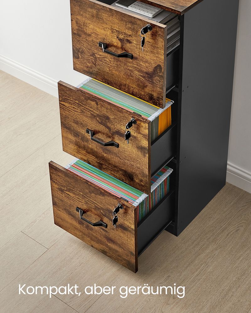 Segenn's Trieste Stevige Archiefkast met 3 Vergrendelbare Lades-Metalen Dossierkast met 3 Afsluitbare Lades