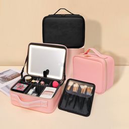 Segenn Extra Groot Beautycase met Spiegel en LED Licht - ROSE - Make Up Koffer Dames – LED Verlichting Makeup Organizer – Tas voor Cosmetica – Reis Toilettas Professionele make-uptas met spiegels 3 kleuren lichten, cosmetische koffer verstelbaar