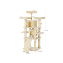 Segenn's Grote krabpaal, krabpaal met 3 comfortabele kijkplatforms, kattenspeelgoed met 2 knuffelgaten, dikke sisalpalen, extra krabplank, stabiel, 172 cm, Beige