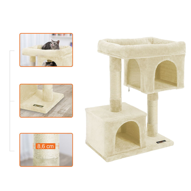 Segenn's Krabpaal met 2 holen 84 cm - krabpaal met groot platform en 2 pluche grotten speelhuisje - klimboom voor katten - Beige