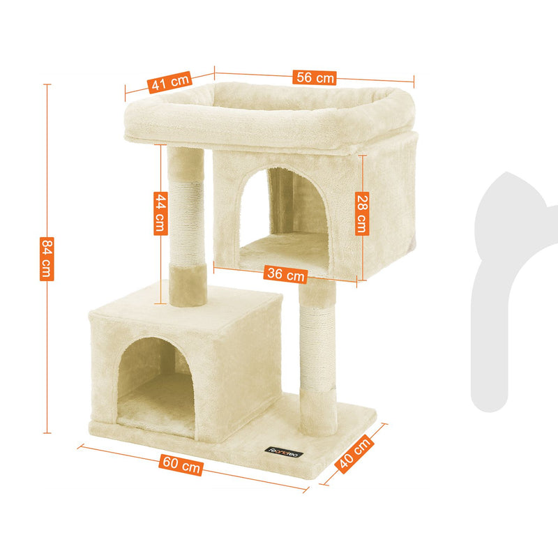 Segenn's Krabpaal met 2 holen 84 cm - krabpaal met groot platform en 2 pluche grotten speelhuisje - klimboom voor katten - Beige