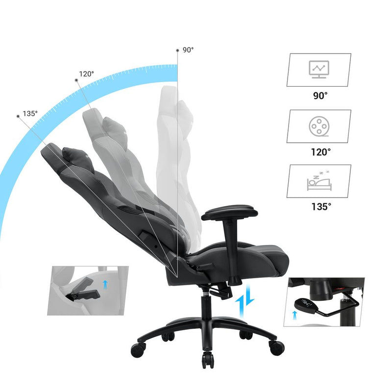 SEGENN Trento Comfortabele Grijze Gamingstoel met Verstelbaar Lendenkussen-Stijlvolle Grijze Gamingstoel met Ergonomisch Lendenkussen
