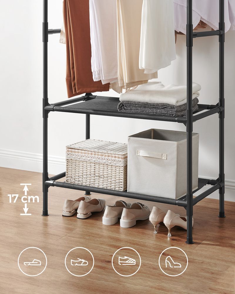 SEGENN Genoa Verplaatsbaar Kledingrek met Wielen – 103,5 cm – Zwart – Stabiel & Ruimtebesparend-Mobiel Kledingrek – Inktzwart – 103,5 cm Breed – Industrieel en Praktisch