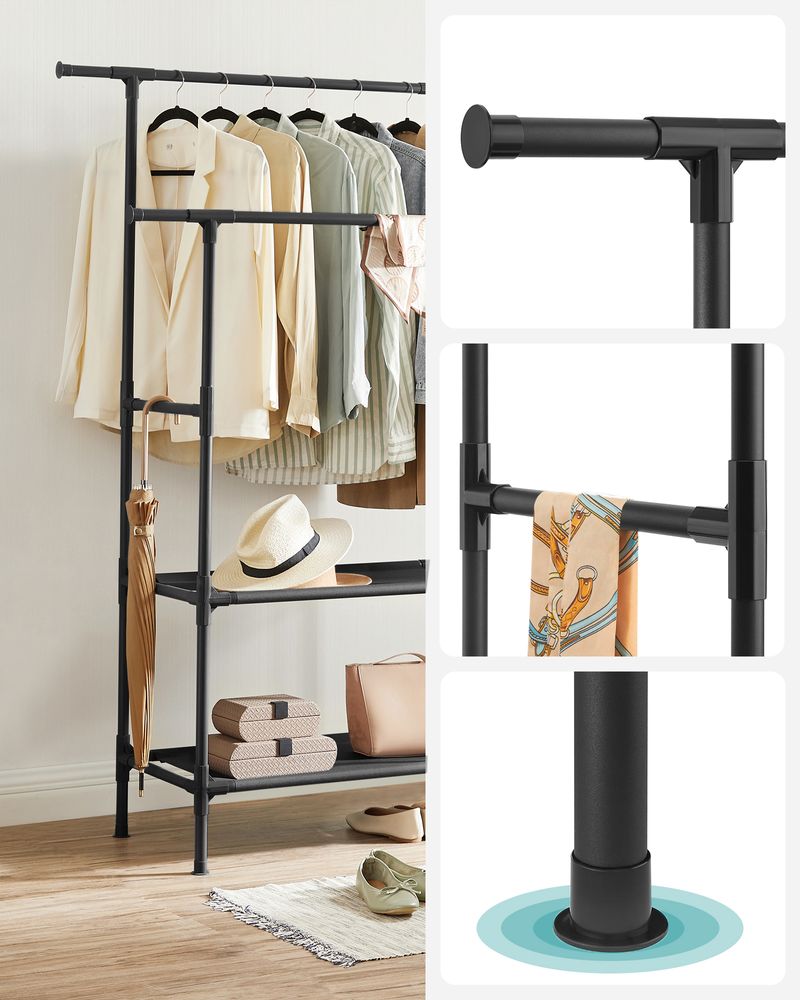 SEGENN Genoa Verplaatsbaar Kledingrek met Wielen – 103,5 cm – Zwart – Stabiel & Ruimtebesparend-Mobiel Kledingrek – Inktzwart – 103,5 cm Breed – Industrieel en Praktisch