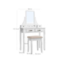 Segenn's Lilly kaptafel - Make up tafel met kruk - 2 grote lades met rails - uitneembare - 360 ° draaibare spiegel - wit