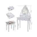 Segenn's Daisy Kaptafel - Uitgehold Kapsalontafel - met spiegel en krukje - 4 lades incl. 2 tussenschotten - kantelbeveiliging - wit