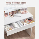 Segenn's Witty Kaptafel - make up tafel - make up tafel met spiegel - kaptafel met spiegel en gloeilampen - met 2 lades en 3 open vakken - Wit